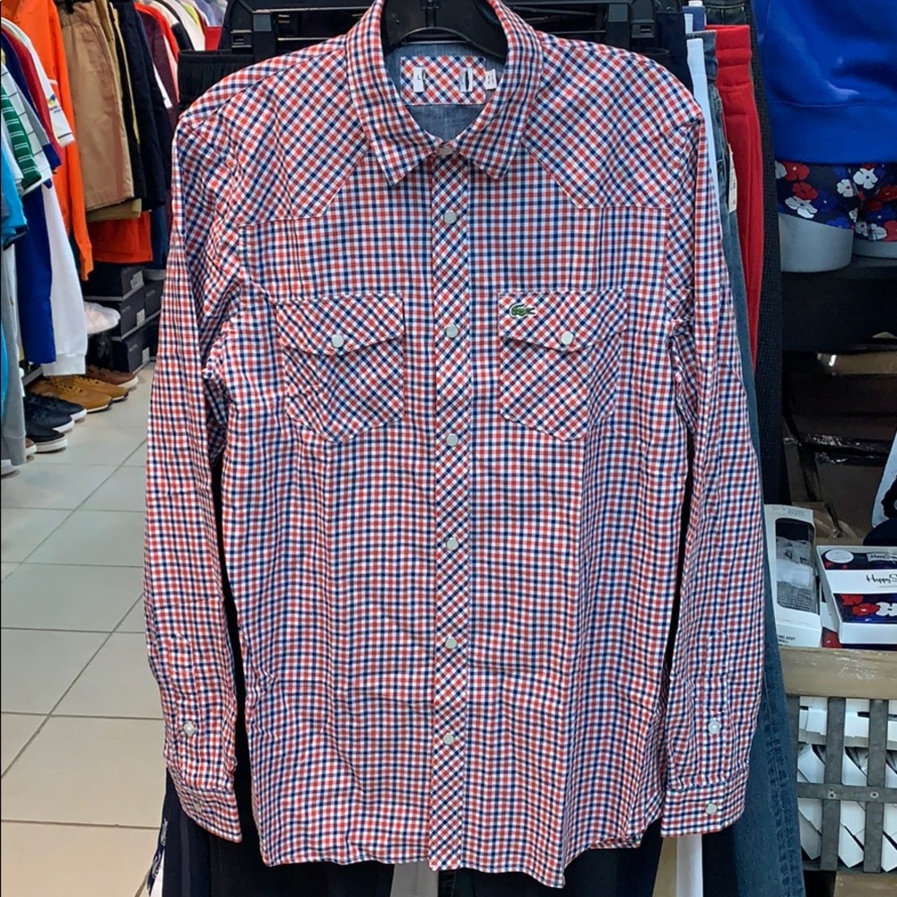 Lacoste long sleeve plaid shirt sze 40/m blue red